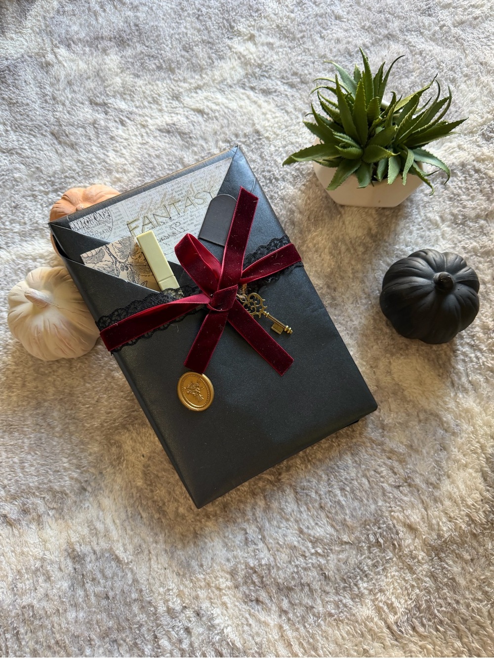 Wrapped Fantasy Mystery Book in Black and Burgundy / Blind Date with a Book